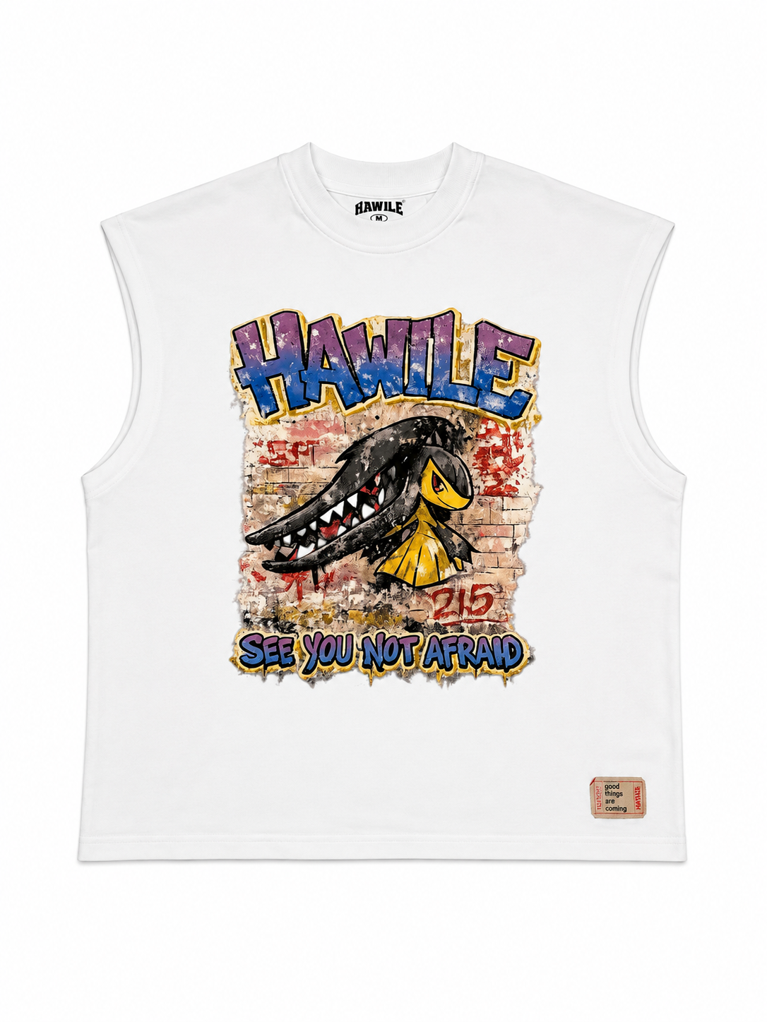 HAWILE See You Not Afraid White Sleeveless T-Shirt – 270 GSM 100% Cotton