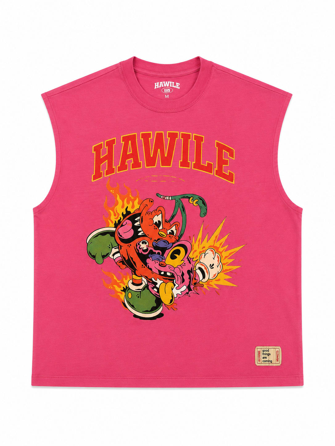 HAWILE Cartoon Chaos Pink Sleeveless T-Shirt – 270 GSM 100% Cotton